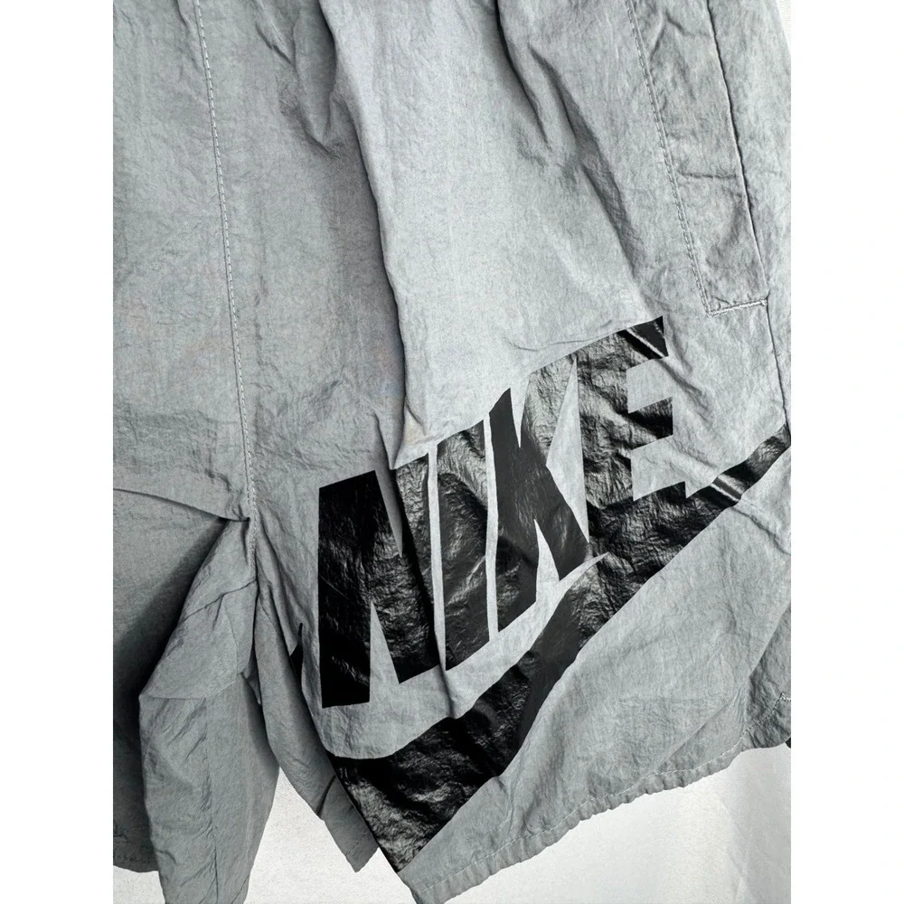 Nike Kids Sportswear Grey Crinkle Nylon Logo Shorts Size Medium Mesh Lined